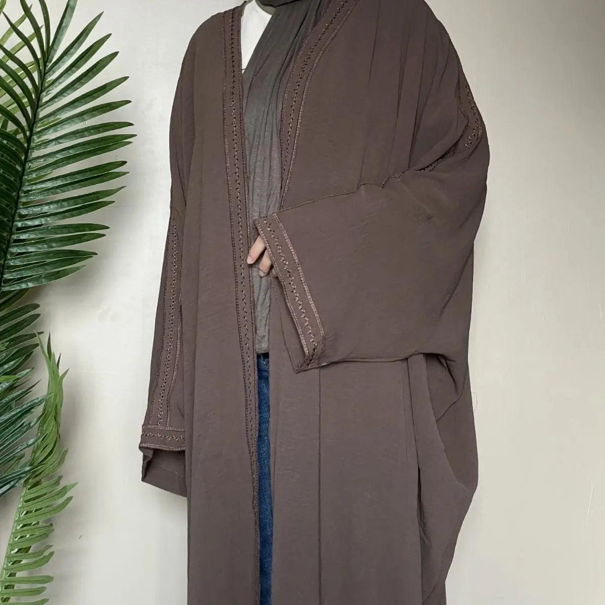 Batwing Sleeve Embroidered Open Abaya (MOA015)