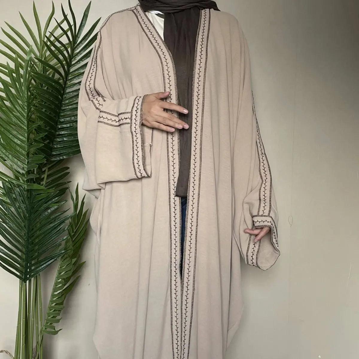 Batwing Sleeve Embroidered Open Abaya (MOA015)