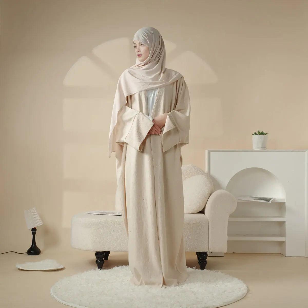 Wide Split Sleeve Glittering Ripple Cloth Open Abaya (MOA027)