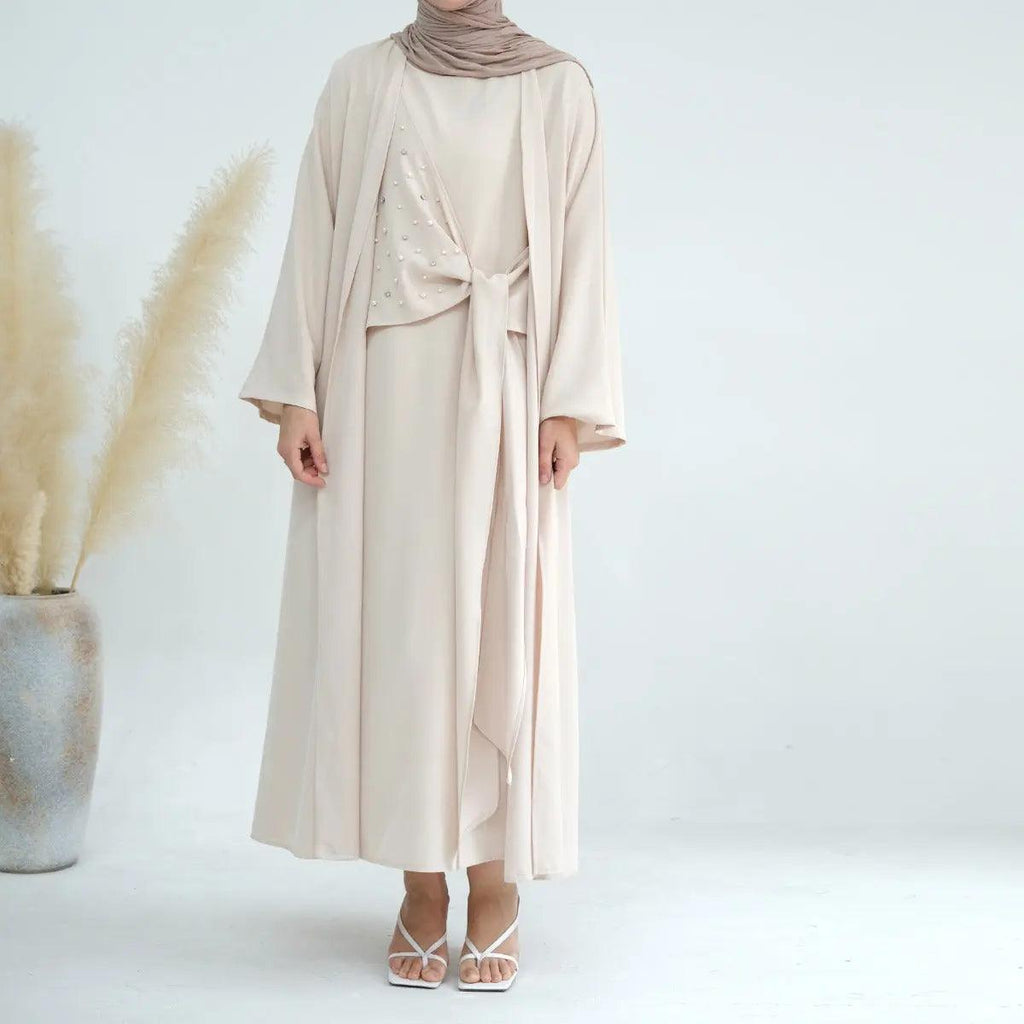 Solid Color Pearl Splice Abaya (MOA031)