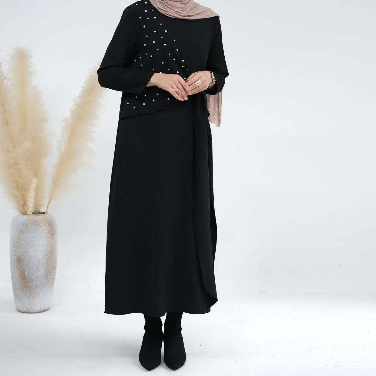 Solid Color Pearl Splice Abaya (MOA031)