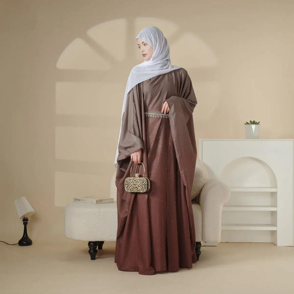 Glitter Gradient Polyester Abaya Set 4-Piece (MOA036)