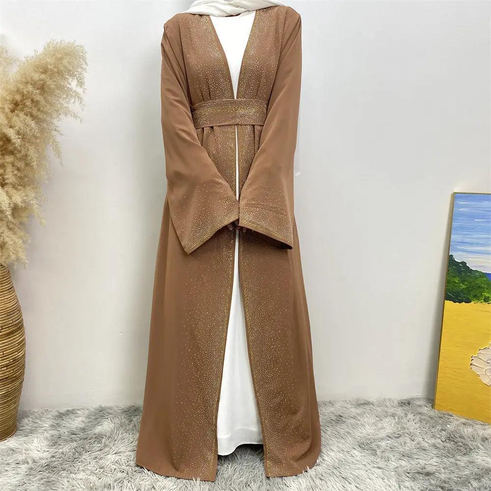 Rhinestones Open Abaya With Side Pockets (MOA046)