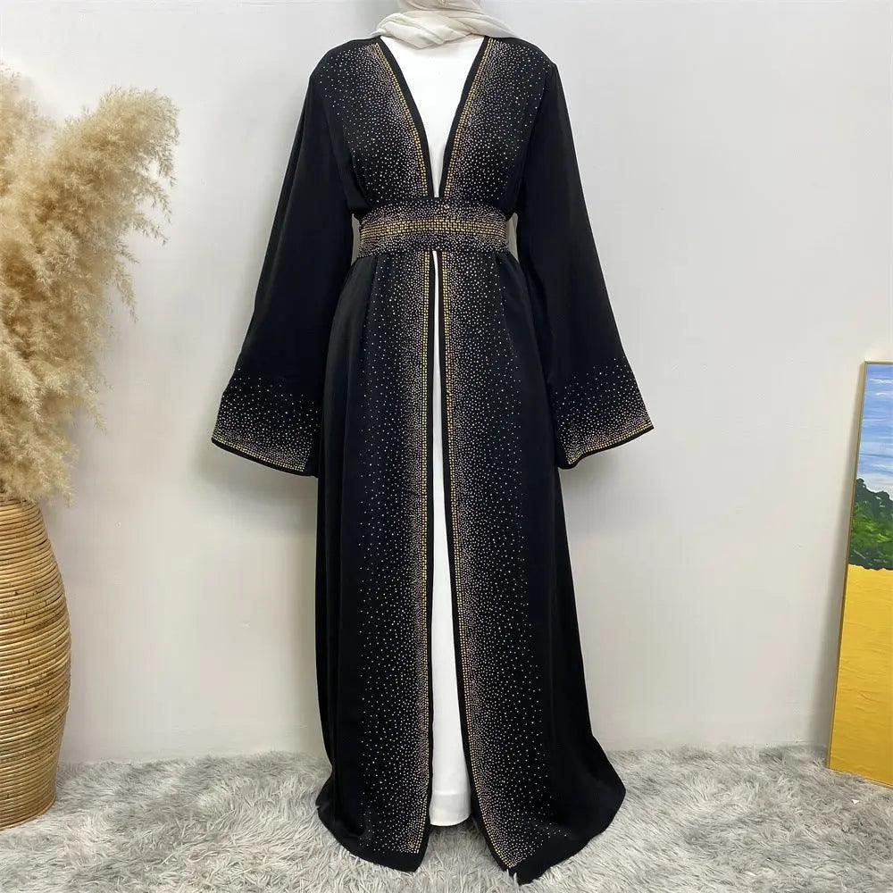 Rhinestones Open Abaya With Side Pockets (MOA046)
