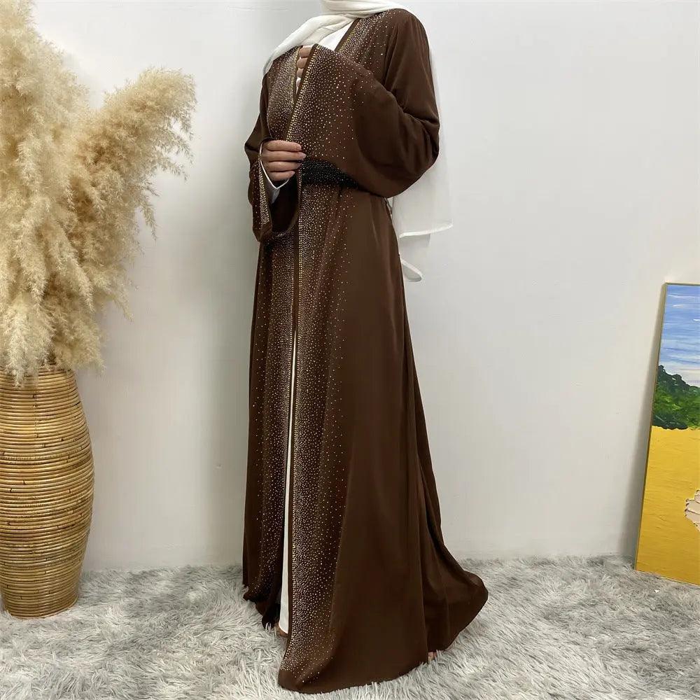 Rhinestones Open Abaya With Side Pockets (MOA046)
