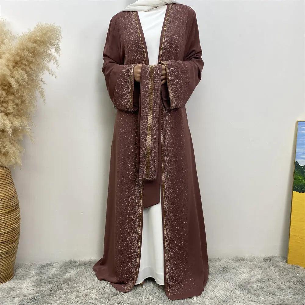 Rhinestones Open Abaya With Side Pockets (MOA046)