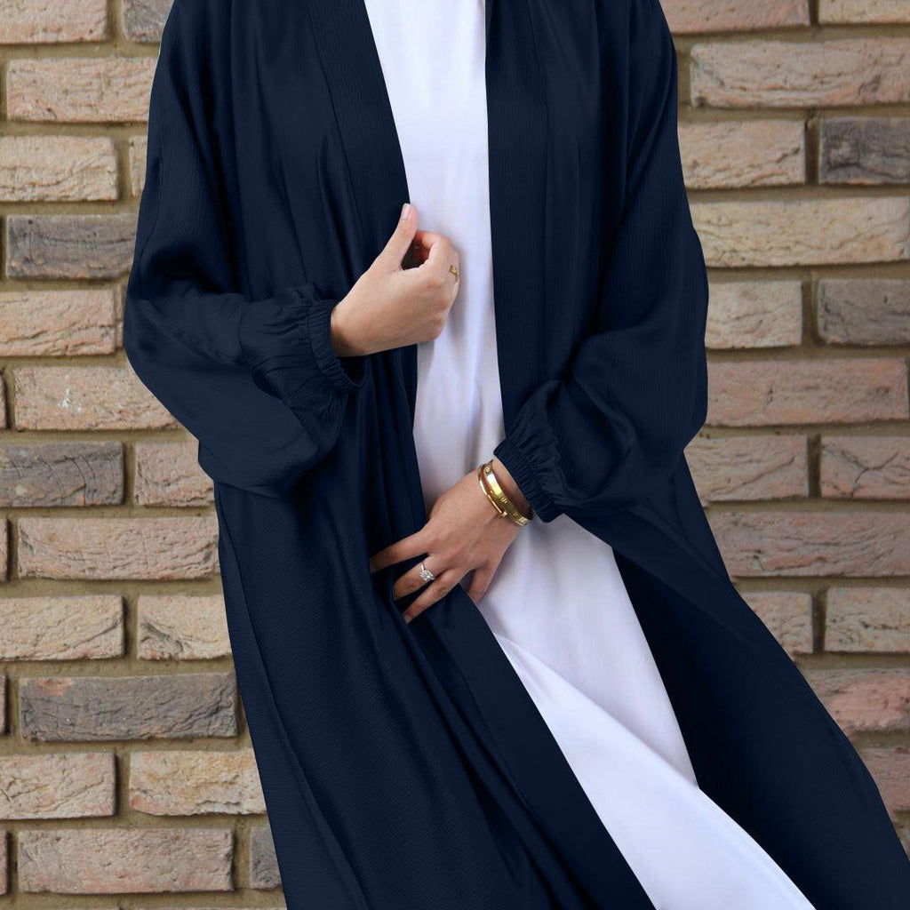Satin Bunched Sleeve Open Abaya (MOA048)