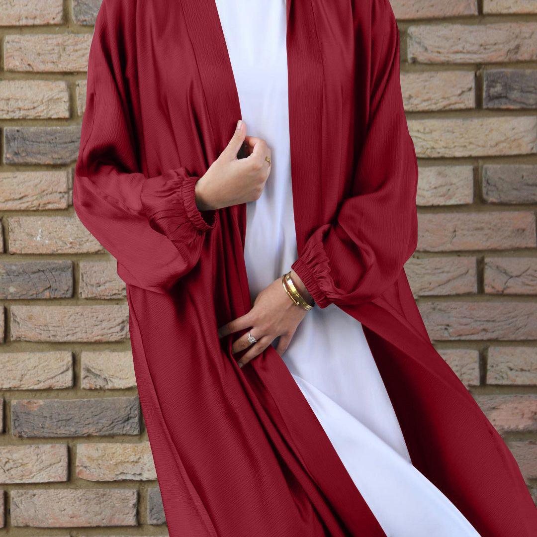 Satin Bunched Sleeve Open Abaya (MOA048)