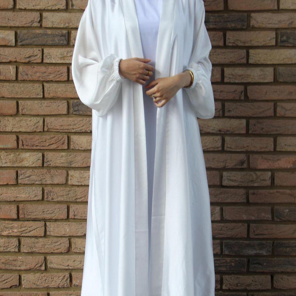 Satin Bunched Sleeve Open Abaya (MOA048)