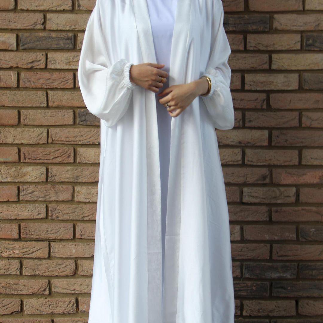 Satin Bunched Sleeve Open Abaya (MOA048)