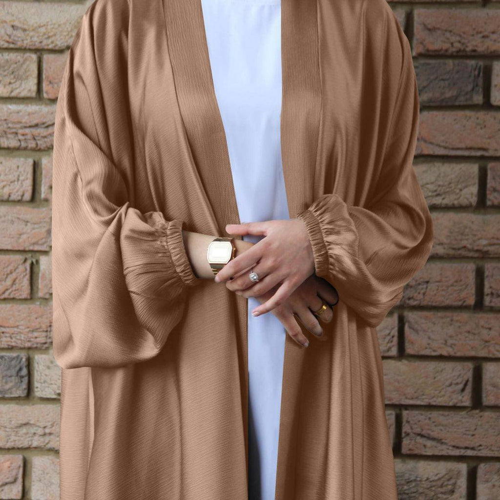 Satin Bunched Sleeve Open Abaya (MOA048)