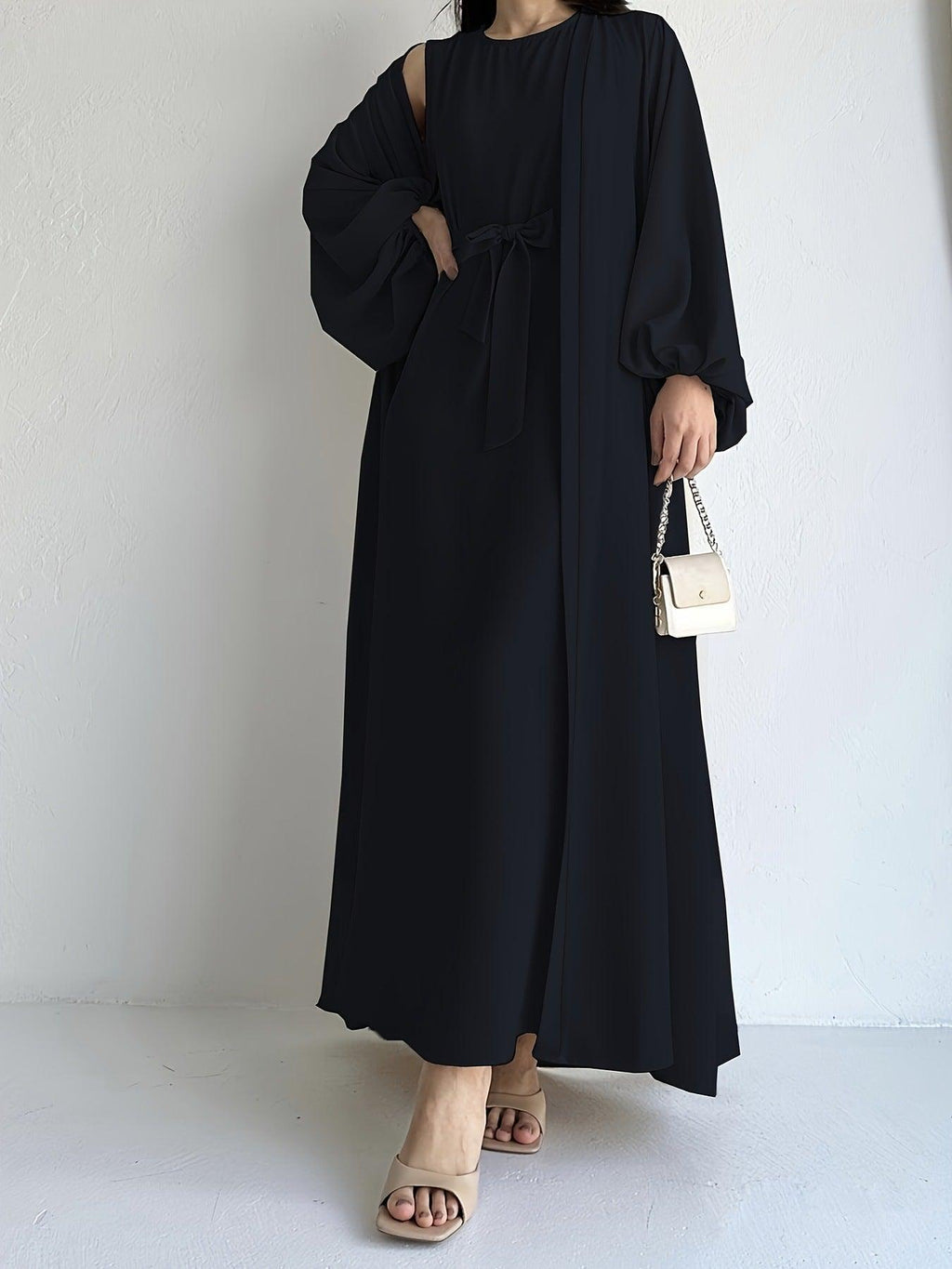 Loose Lantern Sleeve Abaya 3-Piece Set(MOA050)