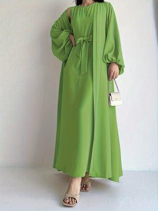 Loose Lantern Sleeve Abaya 3-Piece Set(MOA050)