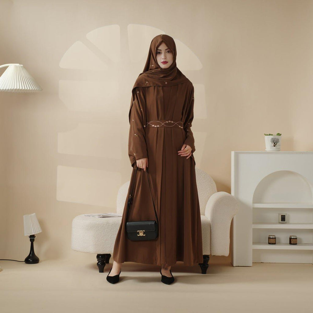 Tulip Embroidery Open Abaya 4-Piece Set (MOA051)