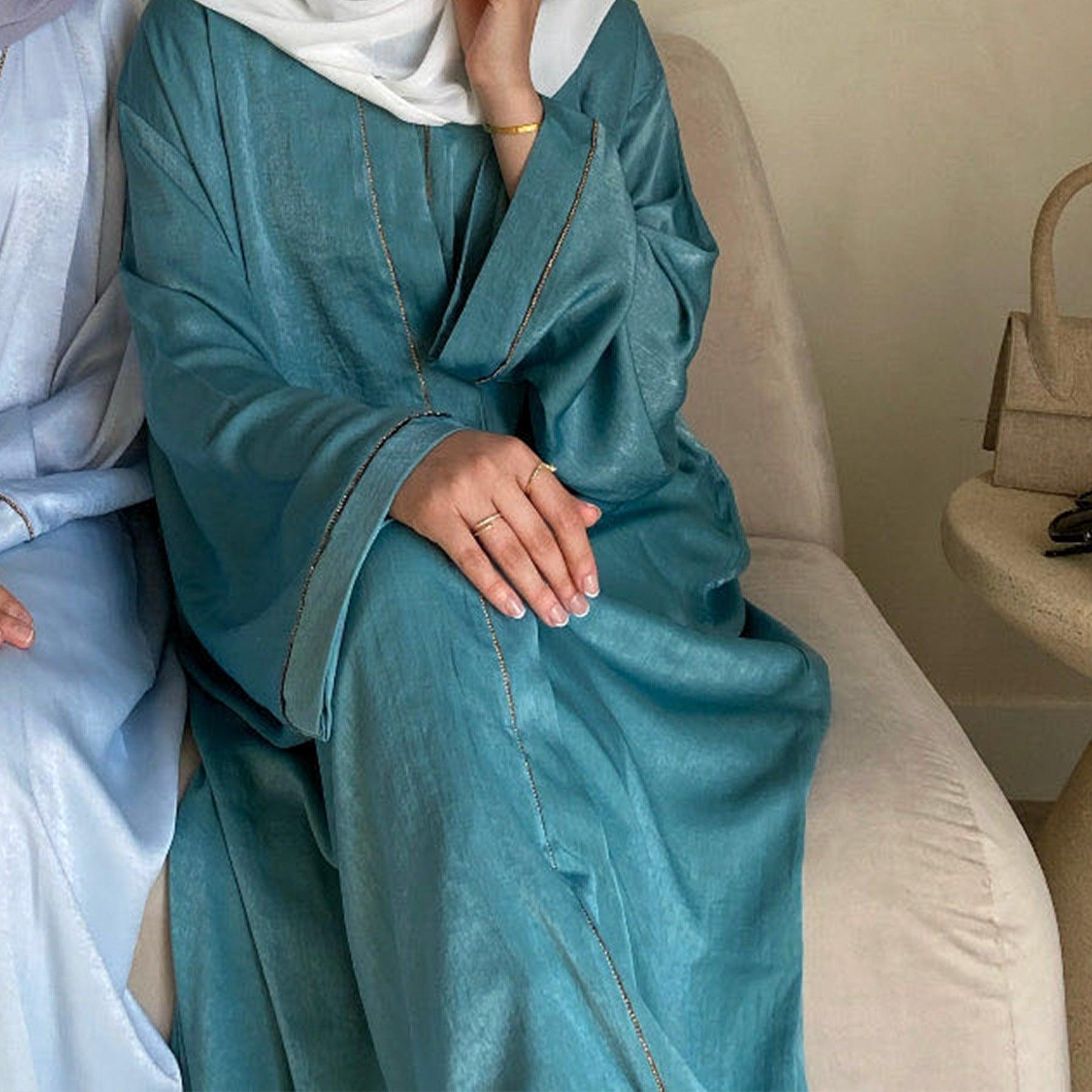 Solid Colour Trimmed Abaya Cardigan 2-Piece Set (MOA055)
