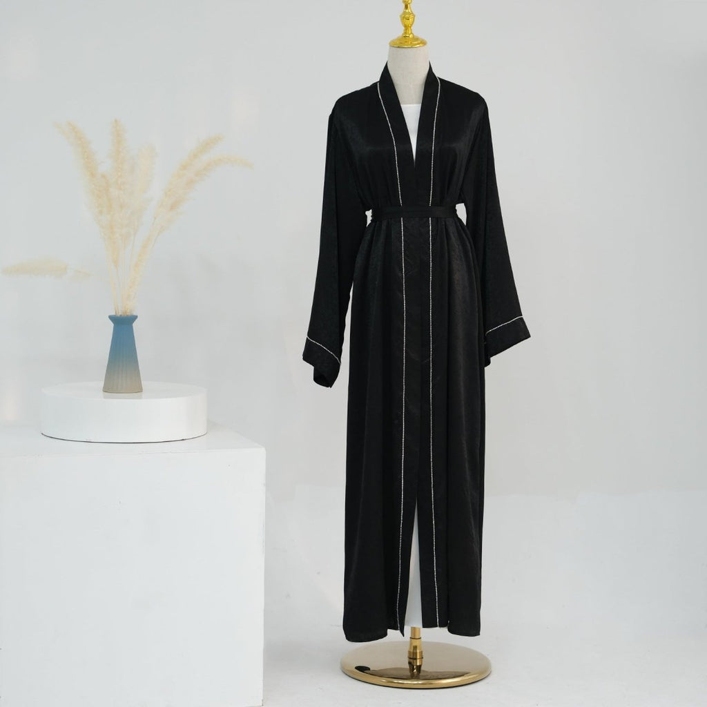 Solid Colour Trimmed Abaya Cardigan 2-Piece Set (MOA055)