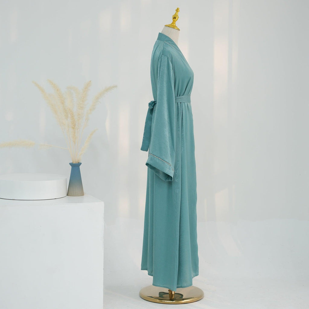 Solid Colour Trimmed Abaya Cardigan 2-Piece Set (MOA055)