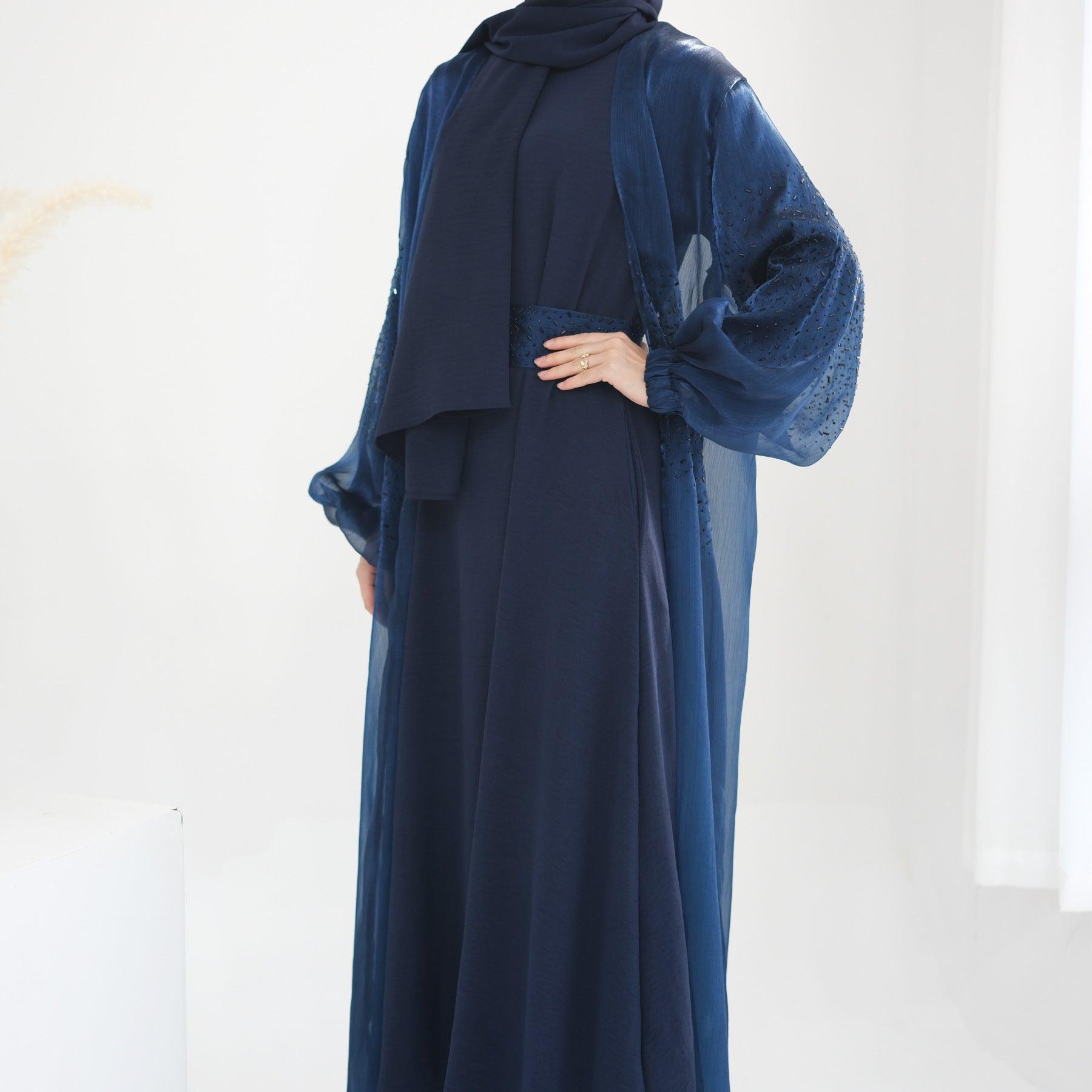 Wave Bubble Sleeve Abaya 4-Piece Set (MOA057)