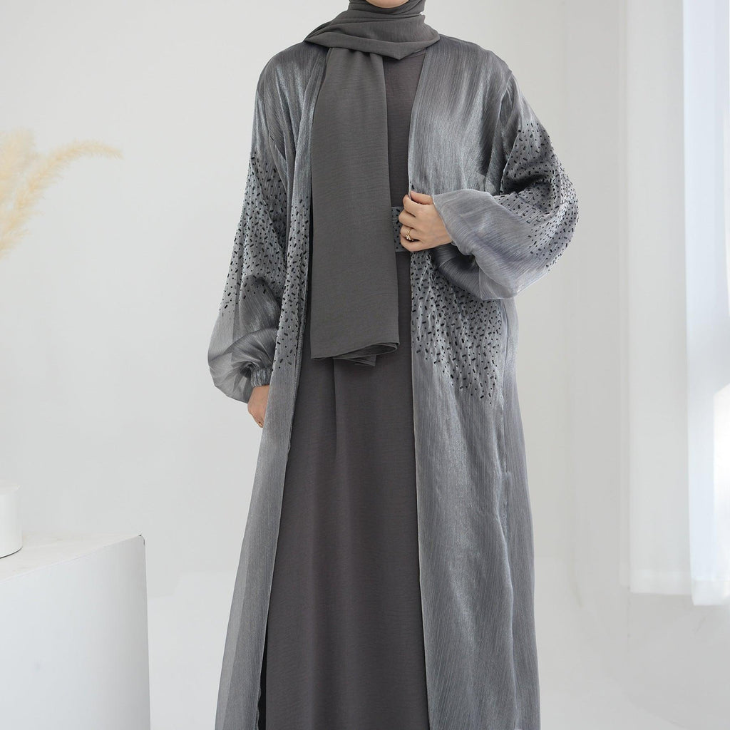 Wave Bubble Sleeve Abaya 4-Piece Set (MOA057)