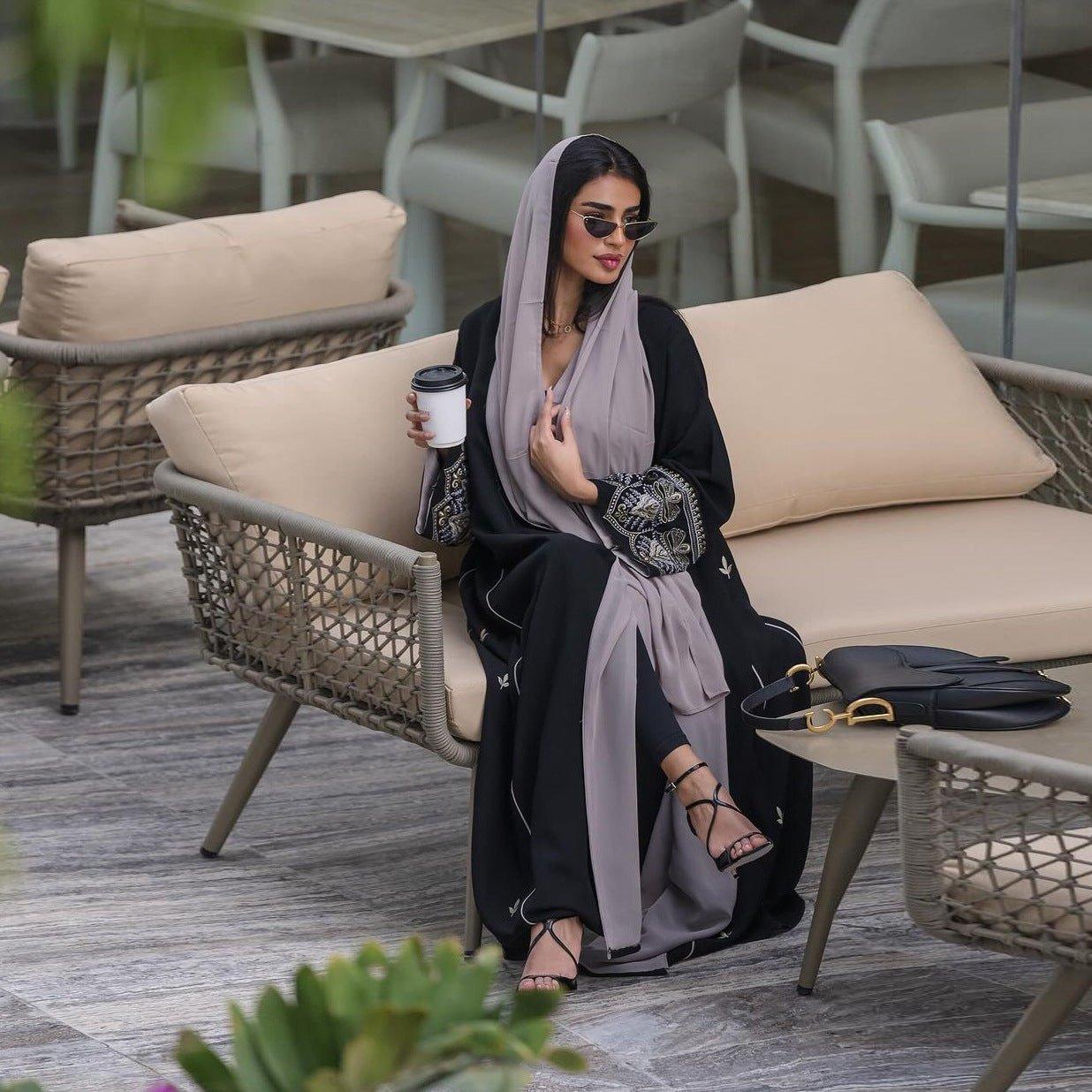 Elegant  Embroidered Temperament Open Abaya (MOA062)