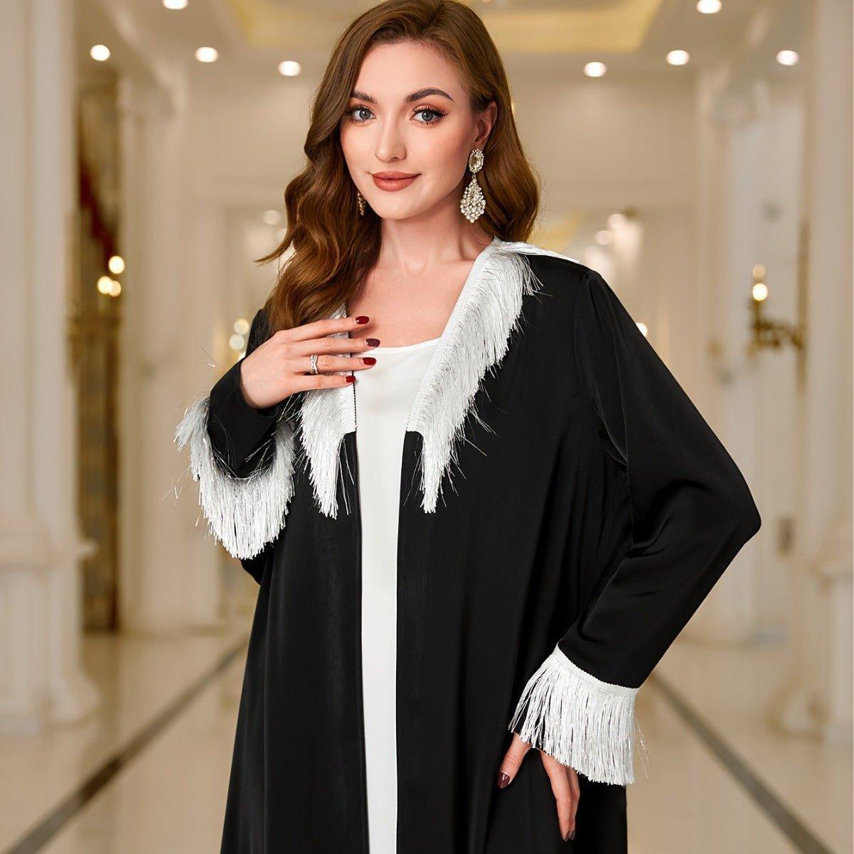 Tassel Embroidered Open Abaya (MOA066)