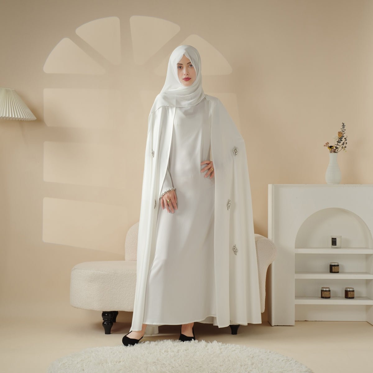 Cape Abaya, Haute Couture Heavy Rhinestone Abaya (MOA067)