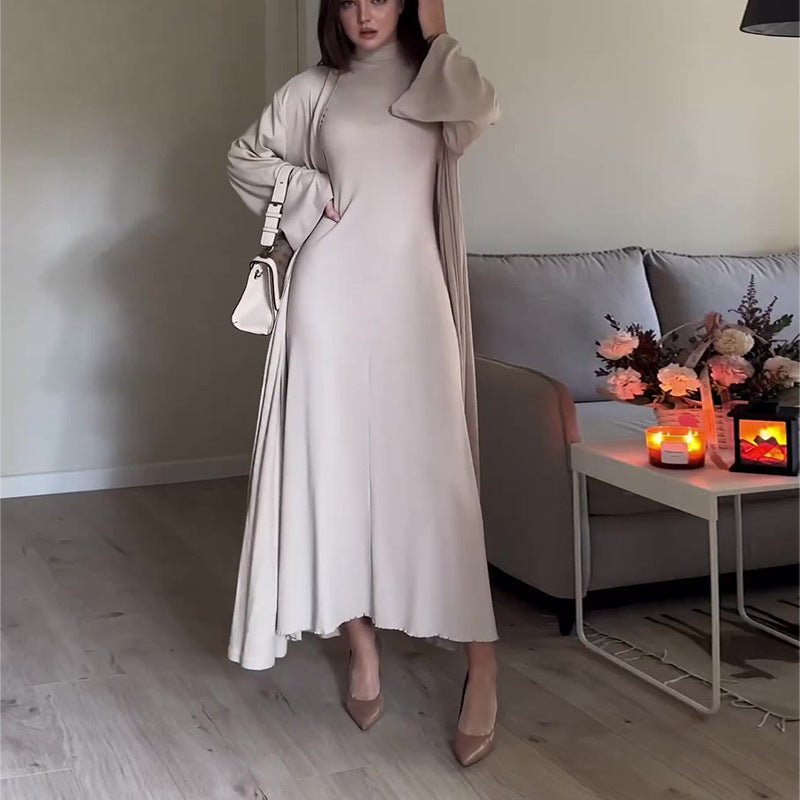 High Neck Casual Slim Shawl Abaya 2-Piece Set (MOA091)