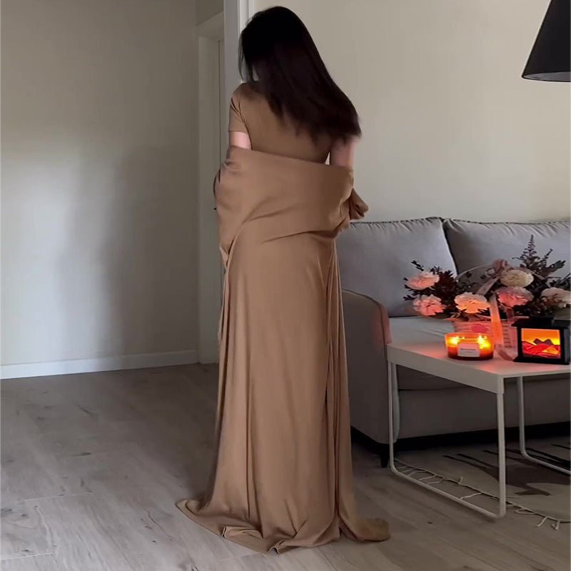 High Neck Casual Slim Shawl Abaya 2-Piece Set (MOA091)