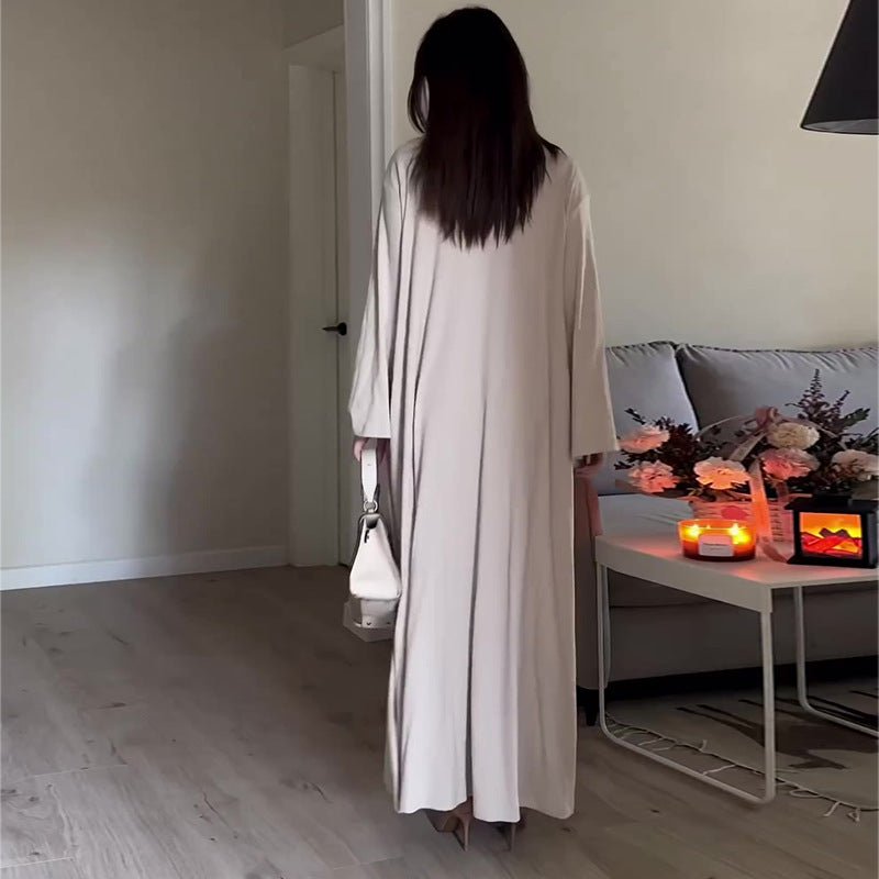 High Neck Casual Slim Shawl Abaya 2-Piece Set (MOA091)