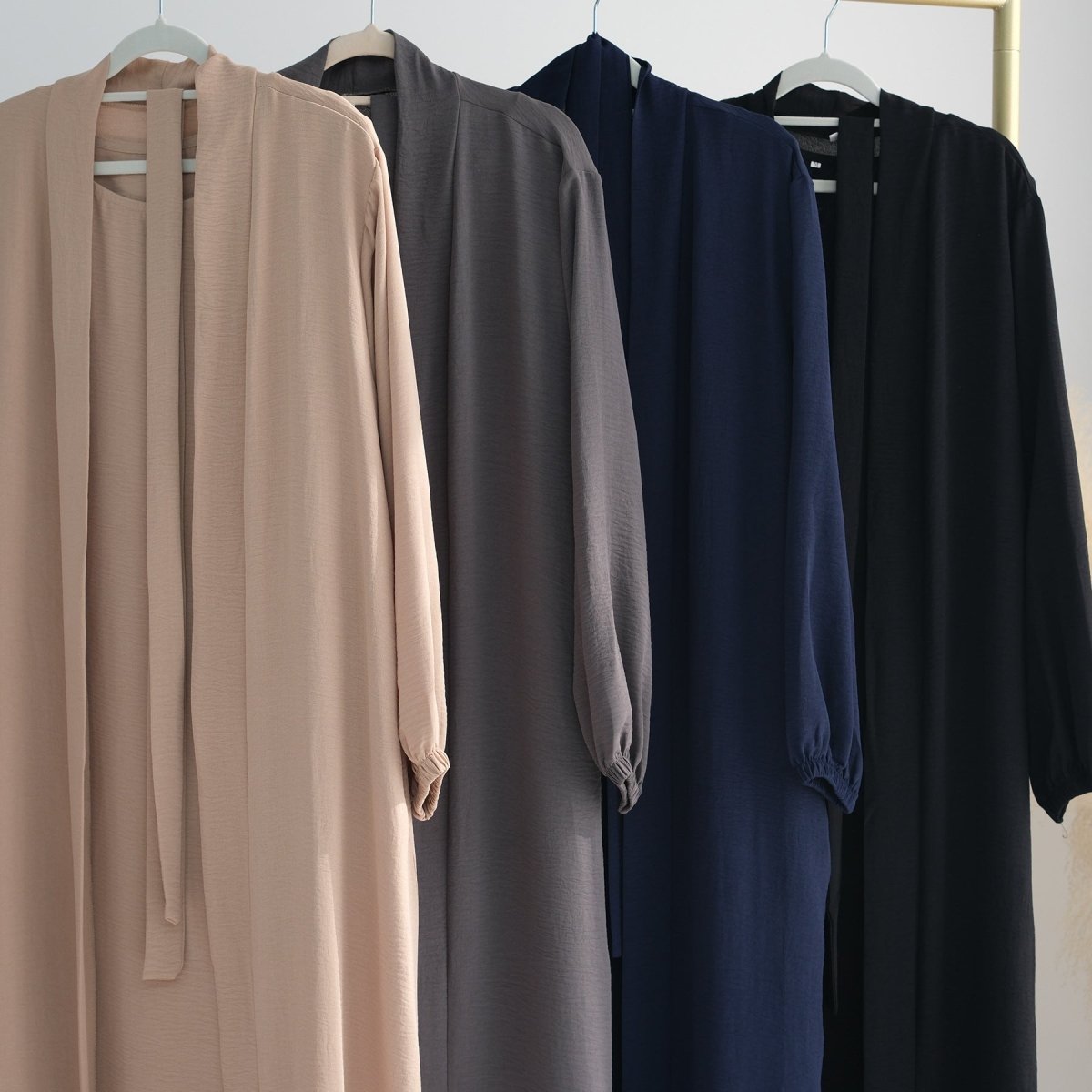 Solid Color Elegant Open Abaya with Pockets | 3-Piece Set Open Abaya (MOA092)