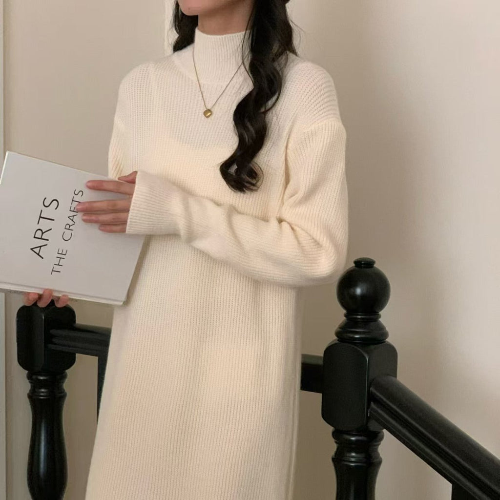 Mock Neck Ribbed Knit Maxi Dress(MS158)