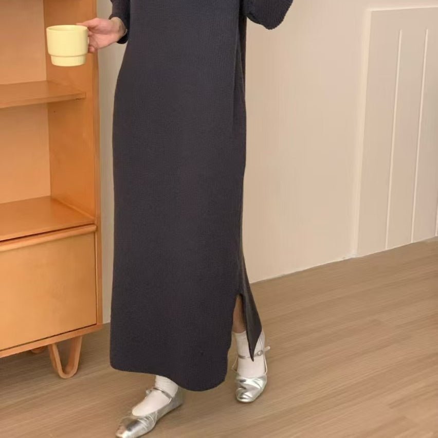 Mock Neck Ribbed Knit Maxi Dress(MS158)