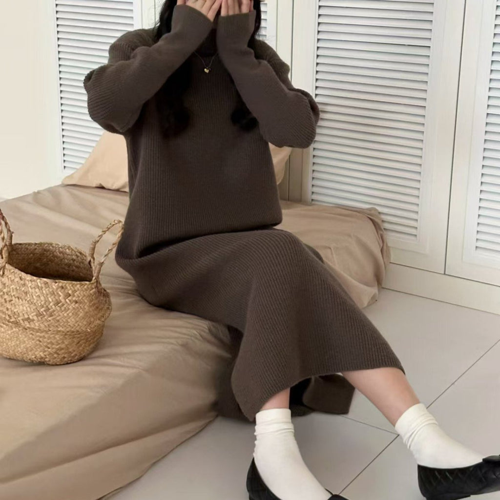 Mock Neck Ribbed Knit Maxi Dress(MS158)