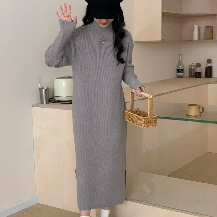 Mock Neck Ribbed Knit Maxi Dress(MS158)