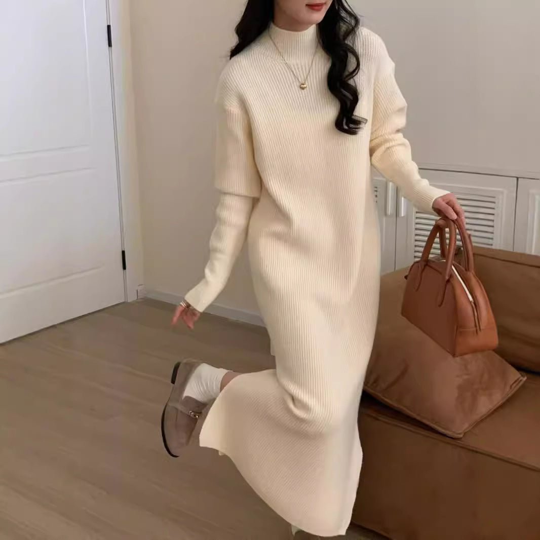 Mock Neck Ribbed Knit Maxi Dress(MS158)