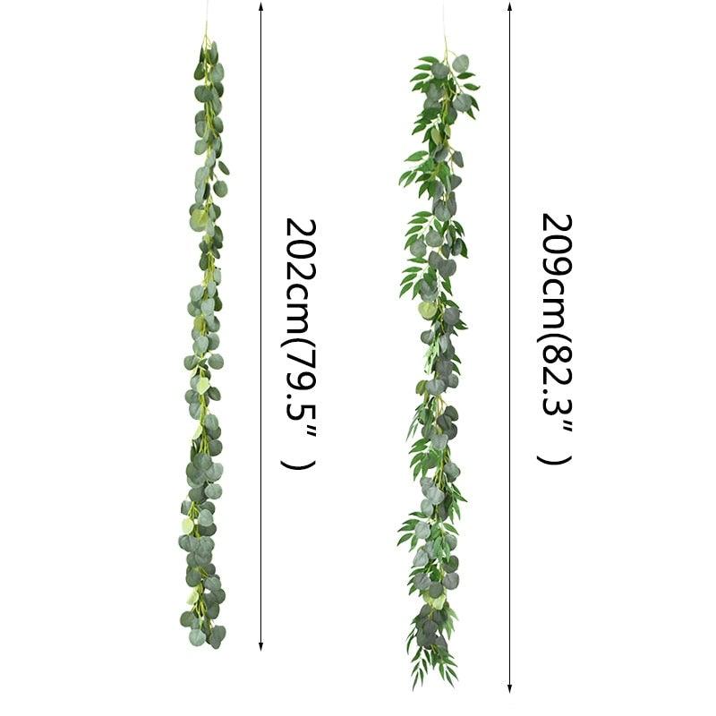Modern Artificial Green Eucalyptus Leaves Garland Wisteria Rattan Fake Decor Silk Leaf Vines For Wedding Birthday Party Decor