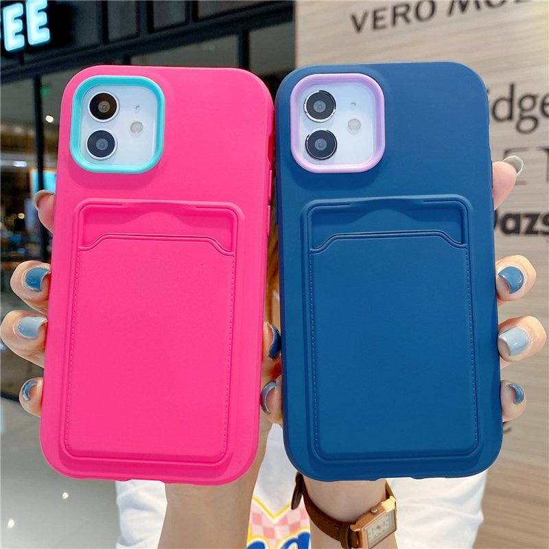 Modern Card Candy Color Phone Case For iPhone 12 11 13 Pro Max 12 13 Pro 11 Shockproof Bumper Soft Back Cover Colorful Silicone Phone Cover