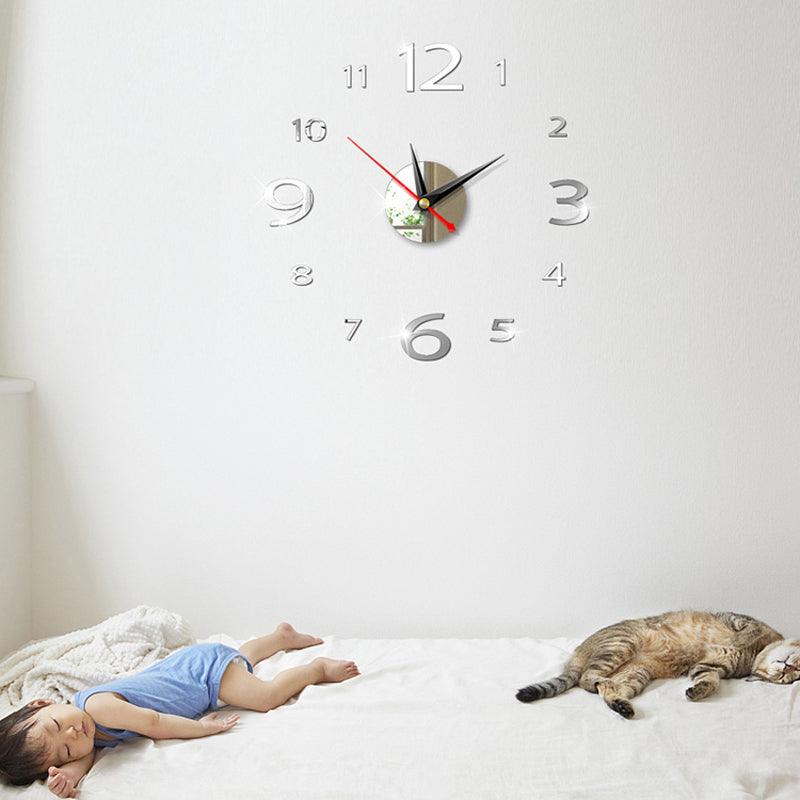 Modern Large 400mm 3D Mirror Surface Wall Clock 3D Wall Sticker Frameless Wall Clock 3D Wall Clock with Mirror Number Stickers for Home Office Decorations Home Office Room Wall Decor Home Decor Wall Clocks