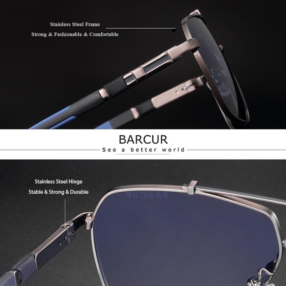 Modern Retro VIntage Luxury BARCUR Square Mens Sunglasses Polarized Driving Gradient Sun Glasses for Men UV400 Shades Eyewear Stevvex Big Frame sunglasses For Men