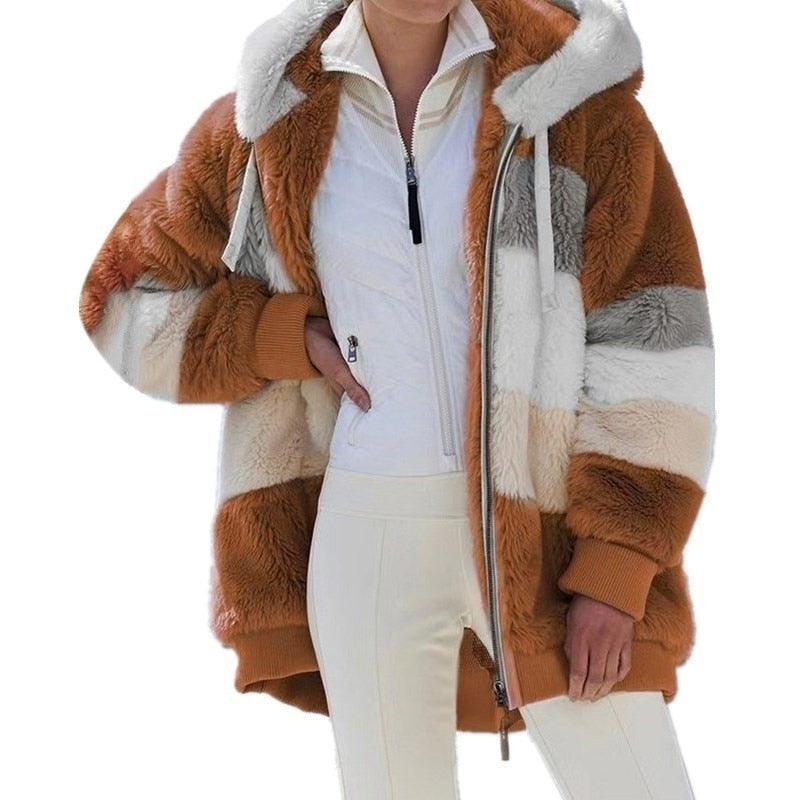 Modern Women Casual Jacket Coats Hip Hop New Autumn Winter Loose  Multicolor Hooded Jacket For Women Winter Fleece Jacket Hooded Solid Color Coats With Pockets Comfortable Jacket