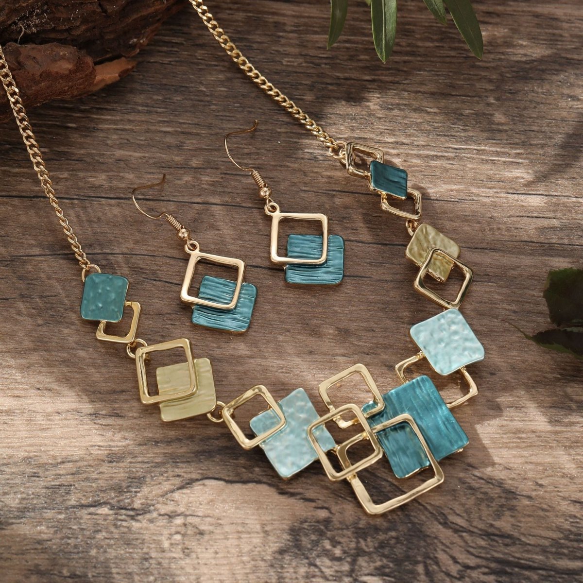 Modernist Geometric Square Earrings Bracelet Necklace Set (MAC318)