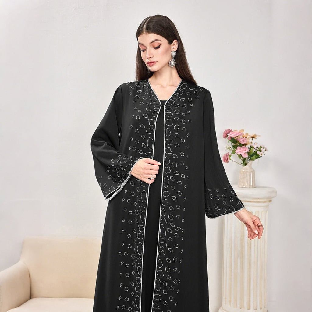 Modest Casual Black Diamond Embellished Loose Dress Abaya (MOA207)