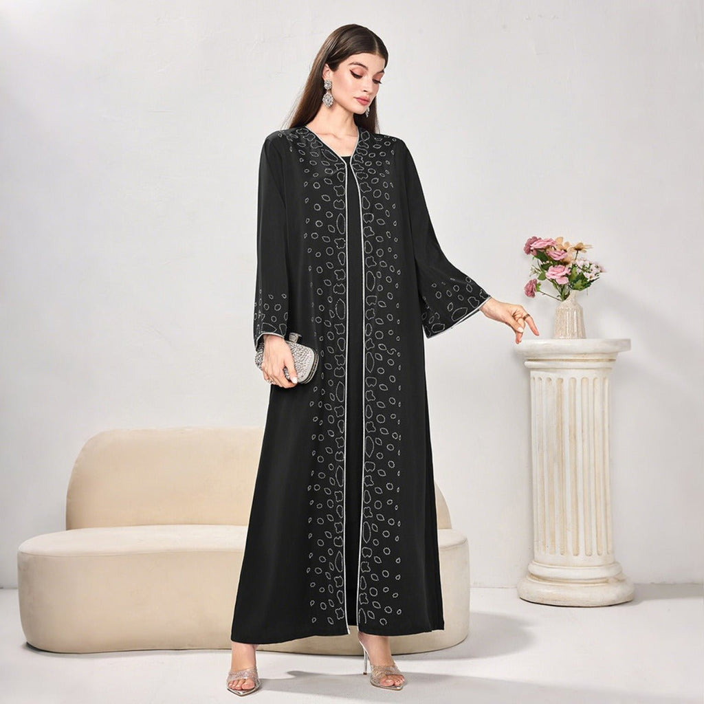 Modest Casual Black Diamond Embellished Loose Dress Abaya (MOA207)
