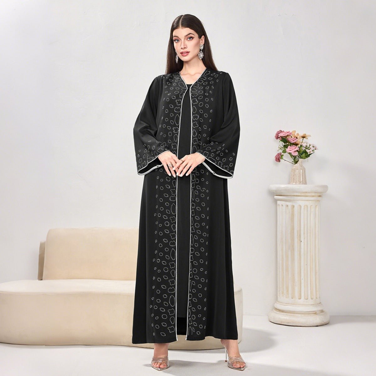 Modest Casual Black Diamond Embellished Loose Dress Abaya (MOA207)