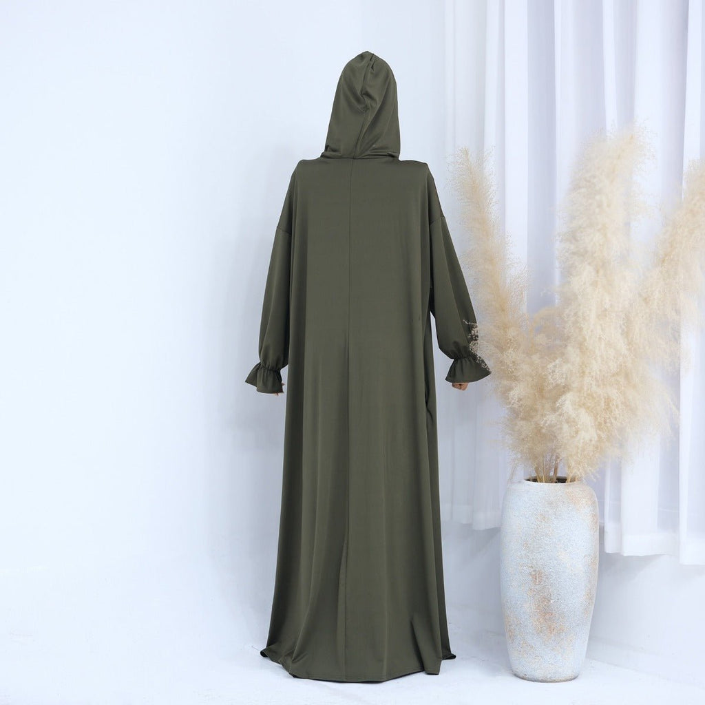 Modest Casual Hooded Abaya Collection | Tone Robes with Bubble Sleeves (MJ021)
