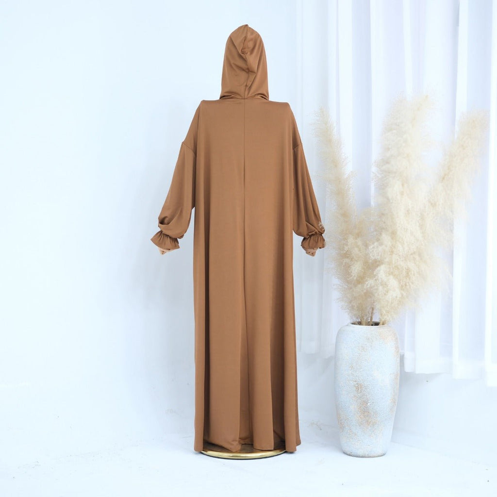 Modest Casual Hooded Abaya Collection | Tone Robes with Bubble Sleeves (MJ021)