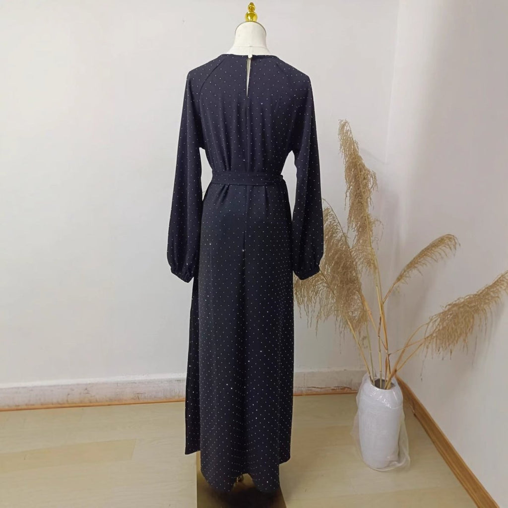Modest Diamond Dot with Adjustable Belt Muslim Women Abaya(MA158)