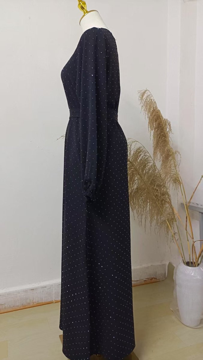 Modest Diamond Dot with Adjustable Belt Muslim Women Abaya(MA158)