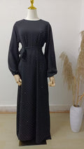 Modest Diamond Dot with Adjustable Belt Muslim Women Abaya(MA158)