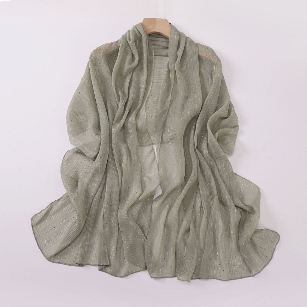 Modest Elegance Silver Crinkle Drape Hijab with Rhinestones (MH155)
